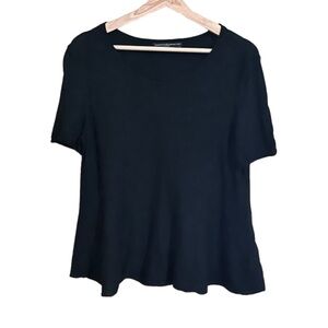 Peruvian Connection Black Short Sleeve Flowy Hem Shirt Size M Neutral Classic